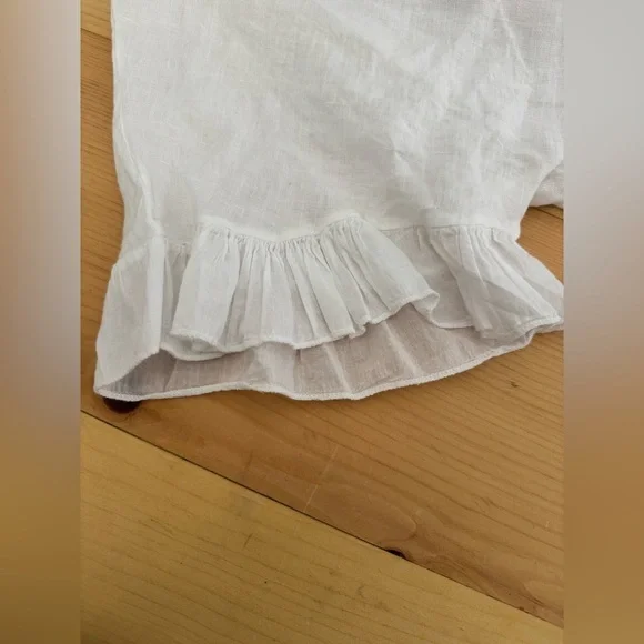 Women’s Angela Mara Oversized Made In Italy Ruffled Hem & Sleeve 100% Linen Top - Picture 3 of 5